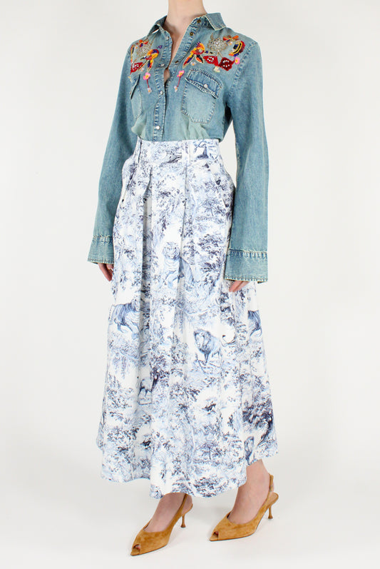 Gonna Lunga Stampa Toile de Jouy Jungle