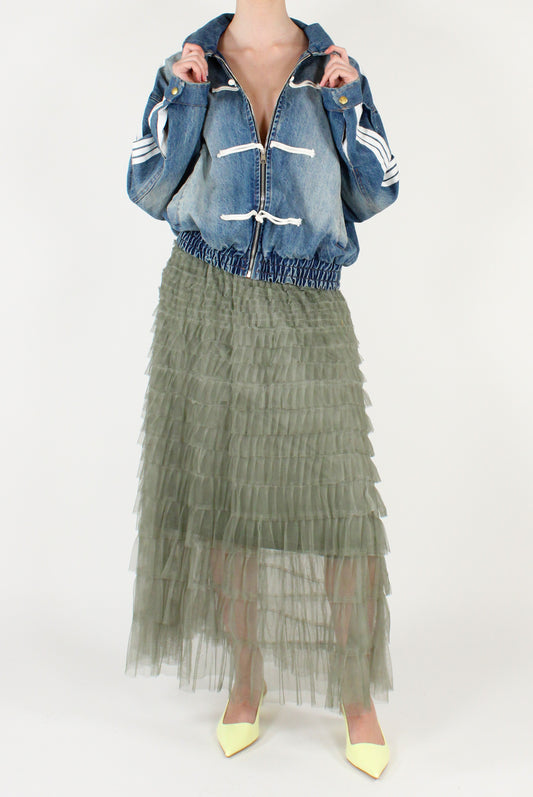 Bomber in Denim Slavato con Alamari