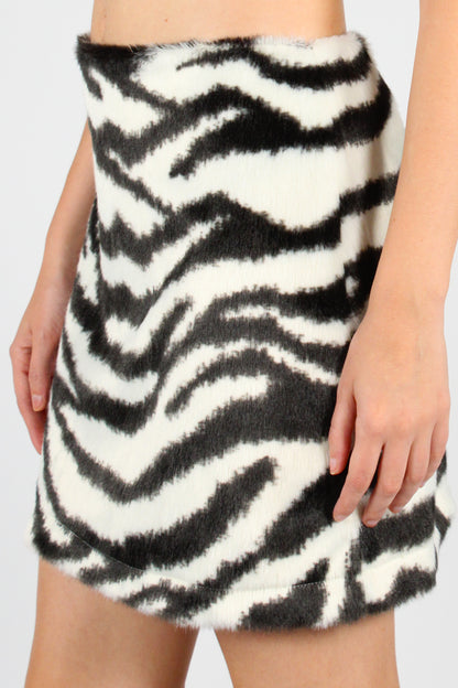 Minigonna in Eco Pelliccia Stampa Zebra