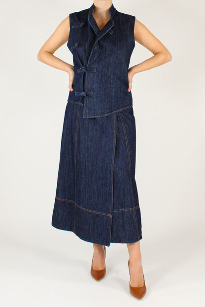 Gonna Midi in Denim a Portafoglio
