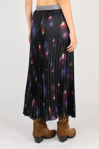 Pleated Fireworks Print Maxi Skirt