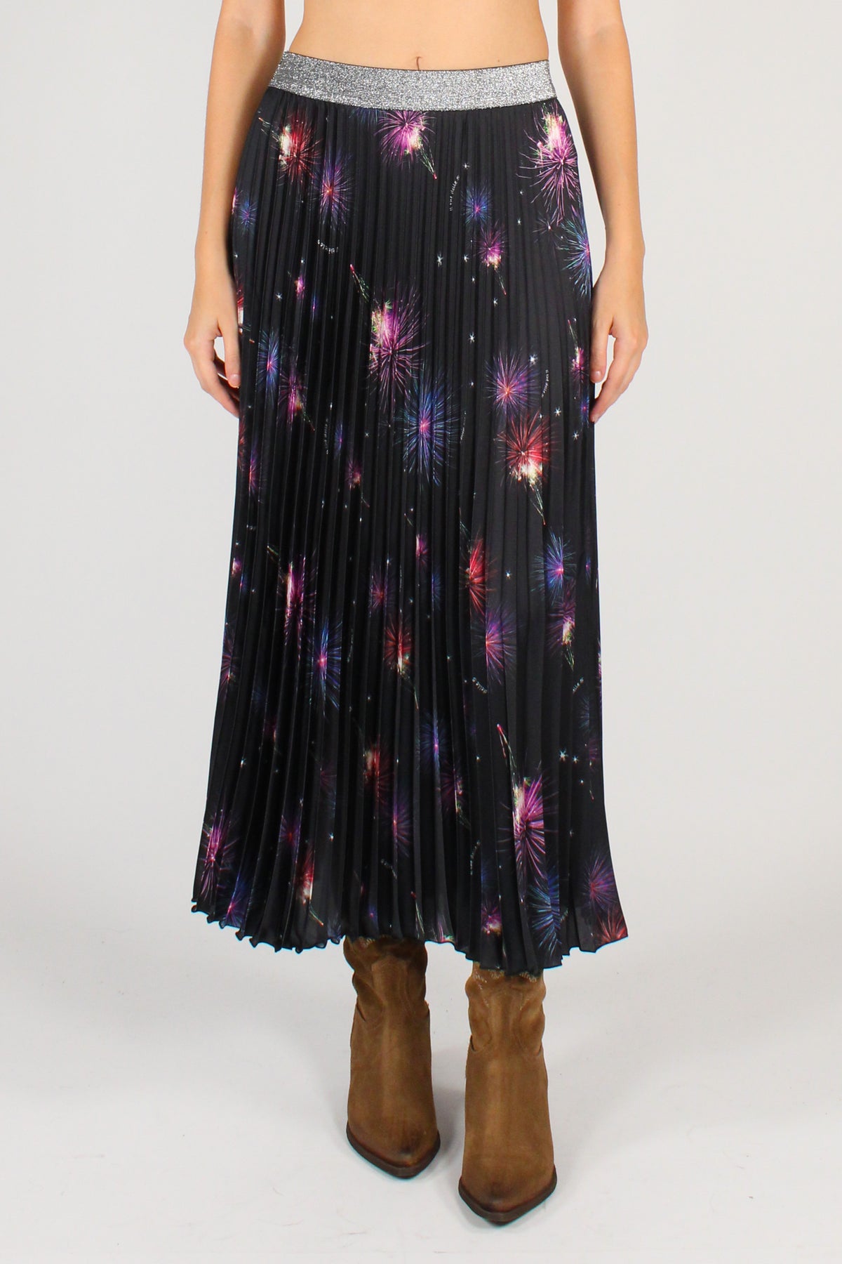 Pleated Fireworks Print Maxi Skirt