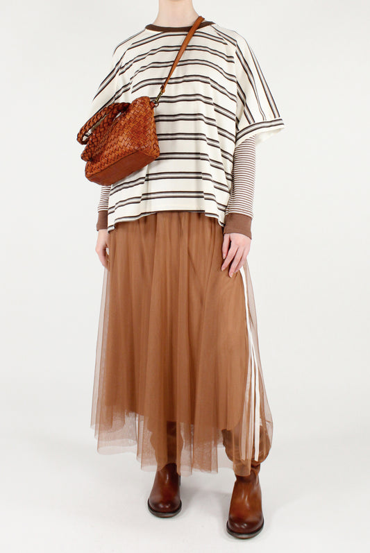 Gonna Lunga in Tulle con Bande a Contrasto