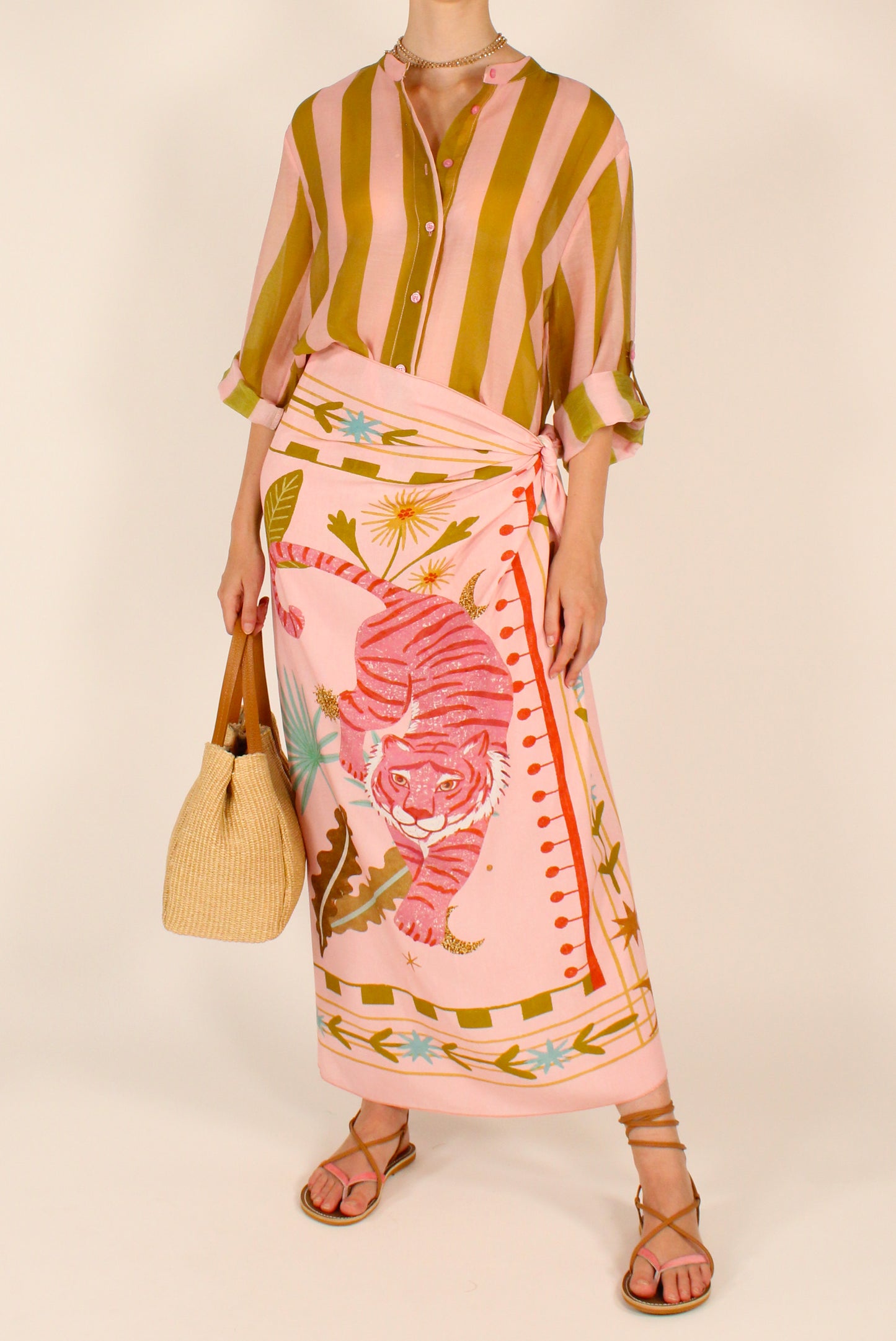 Gonna Lunga Pareo Stampa Tigre Rosa