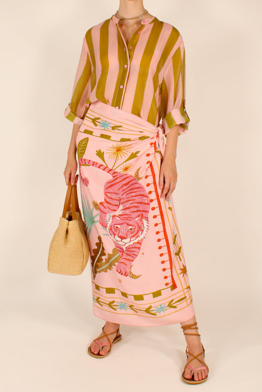 Gonna Lunga Pareo Stampa Tigre Rosa
