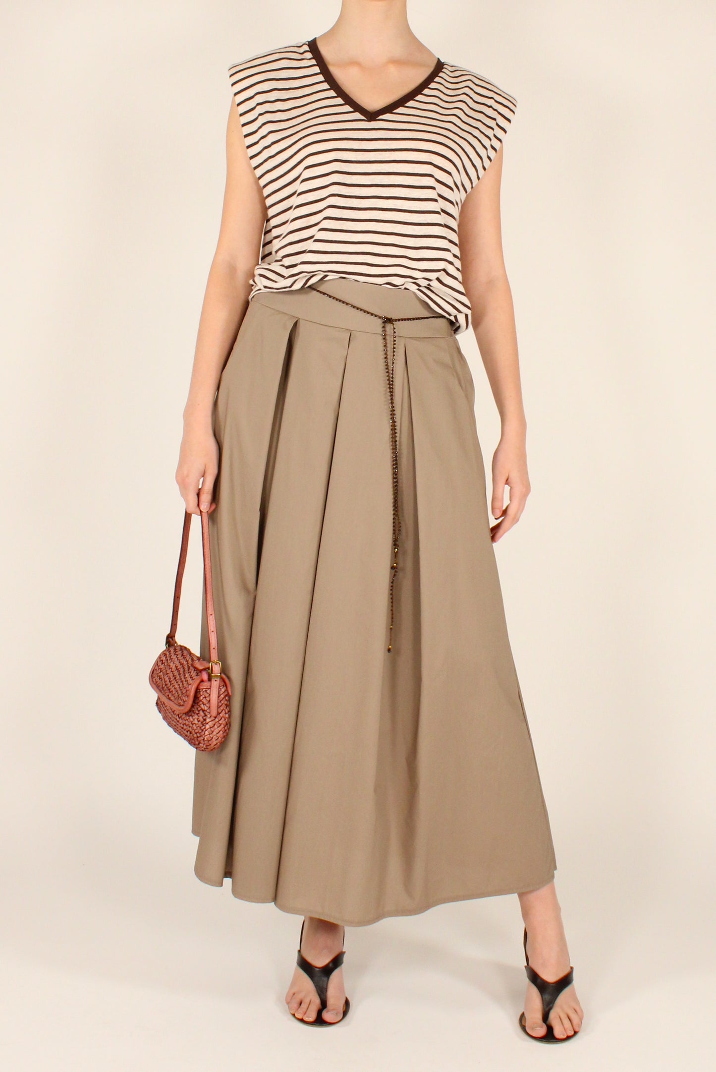 Long Skirt with Darts in Dove Grey Cotton