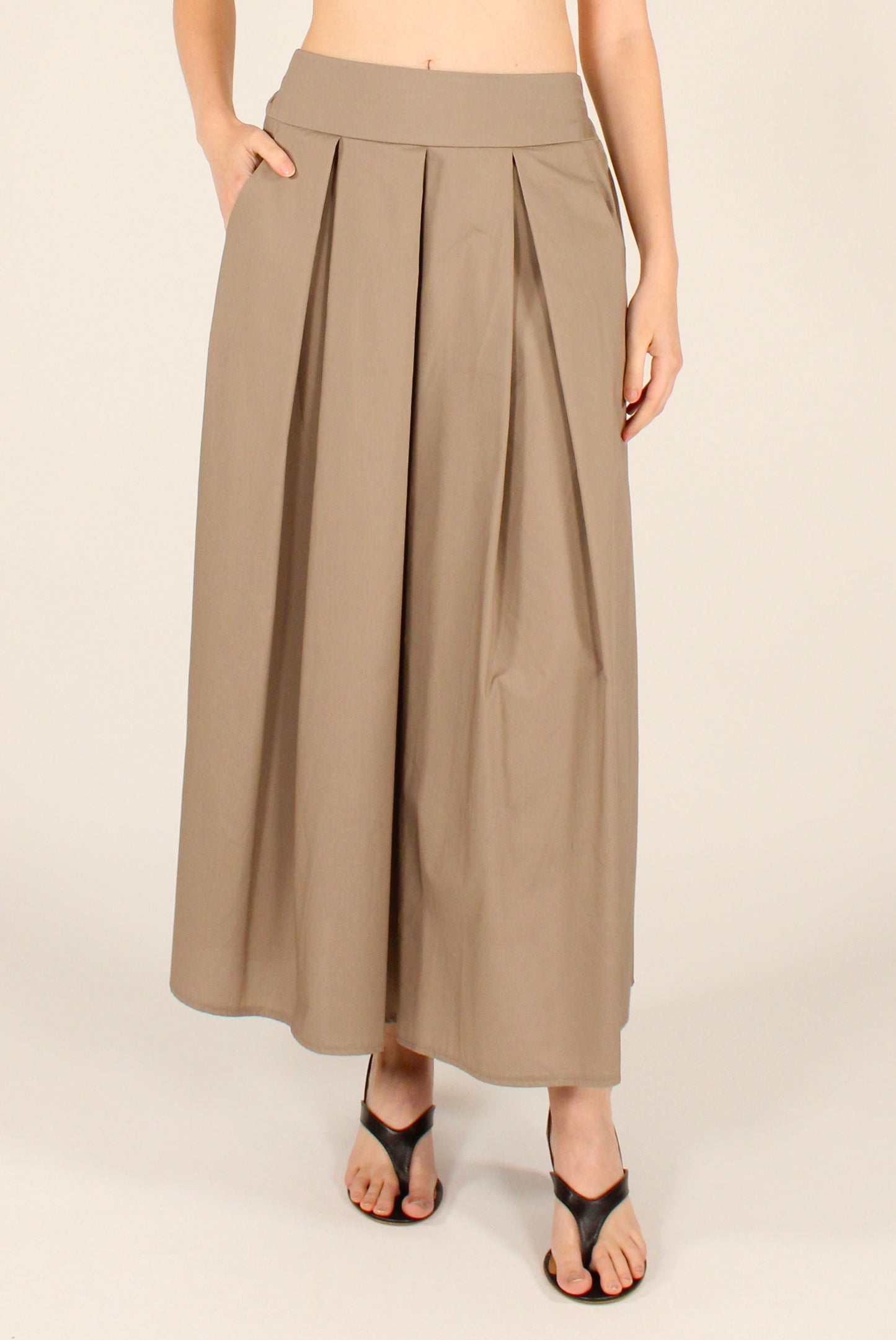 Long Skirt with Darts in Dove Grey Cotton