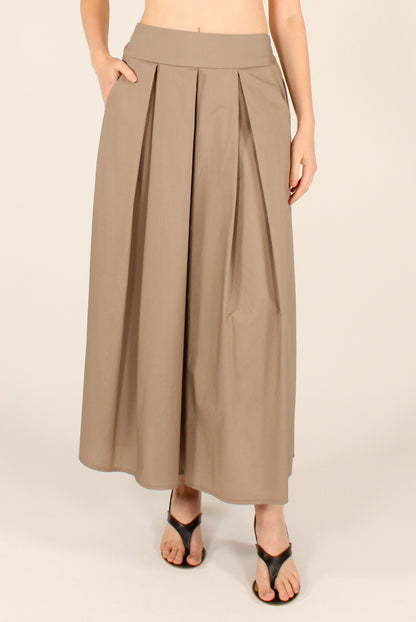 Long Skirt with Darts in Dove Grey Cotton