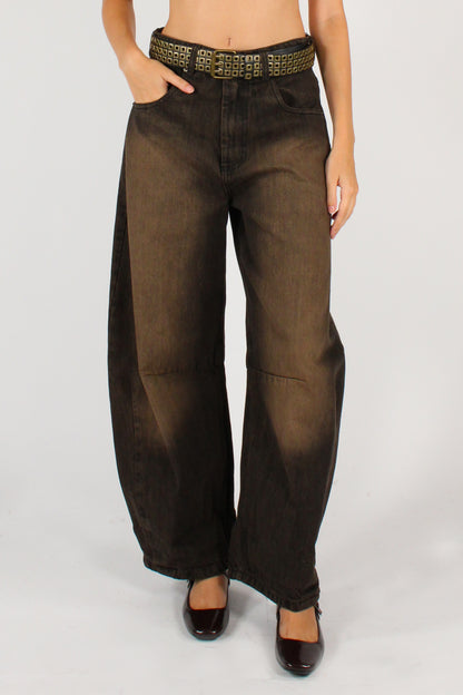 Jeans Délavé Gaya con Cintura Borchiata