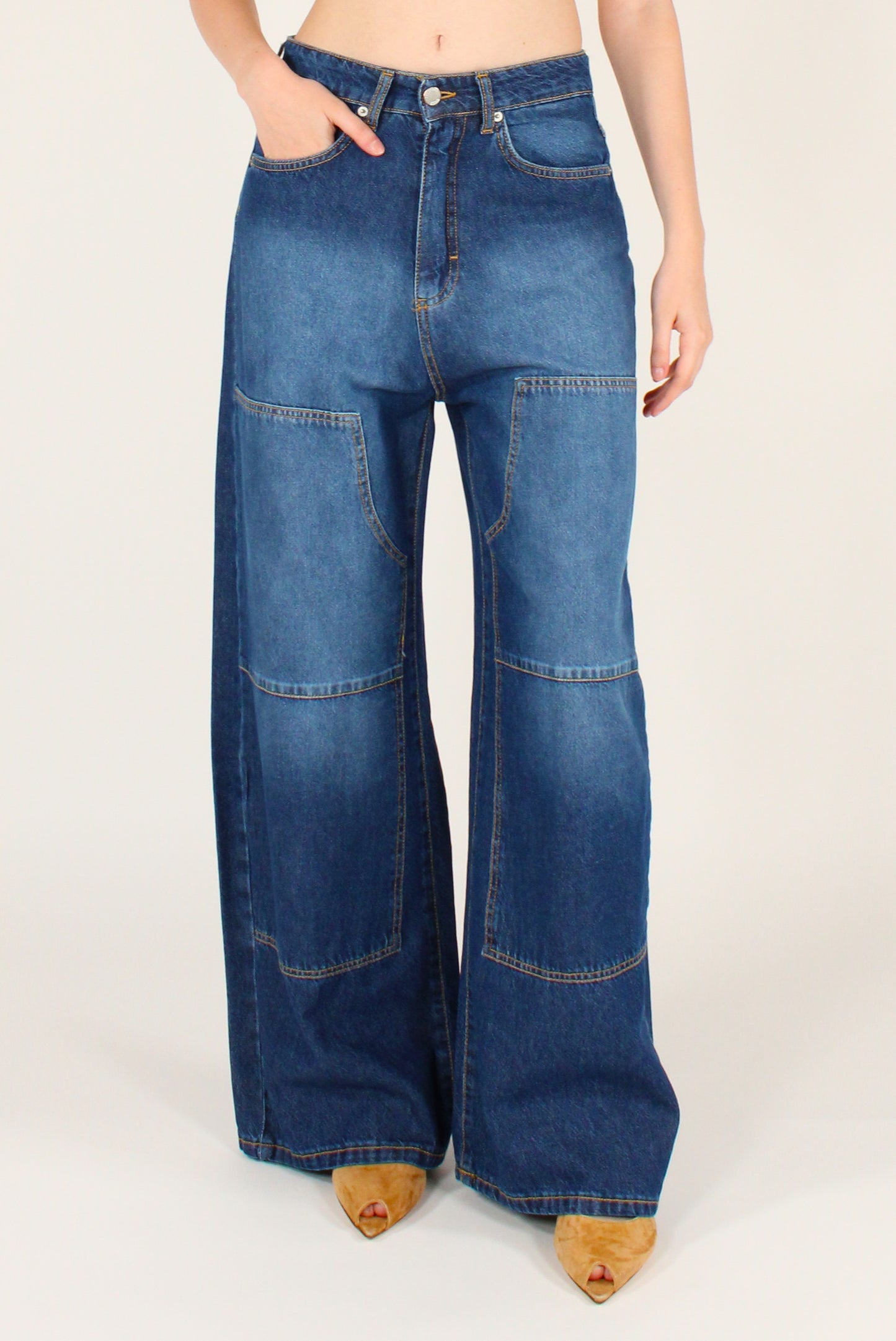 Washed Western Barrel Jeans