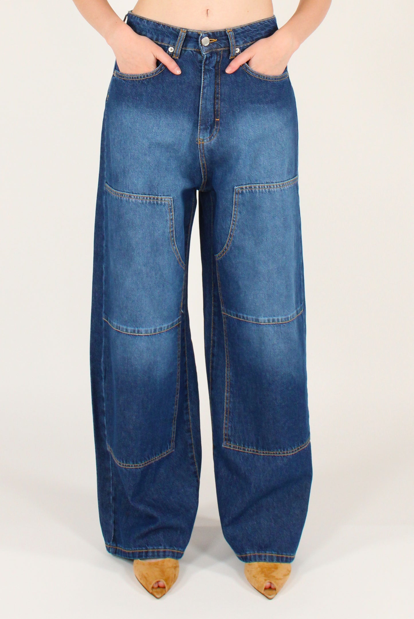 Washed Western Barrel Jeans