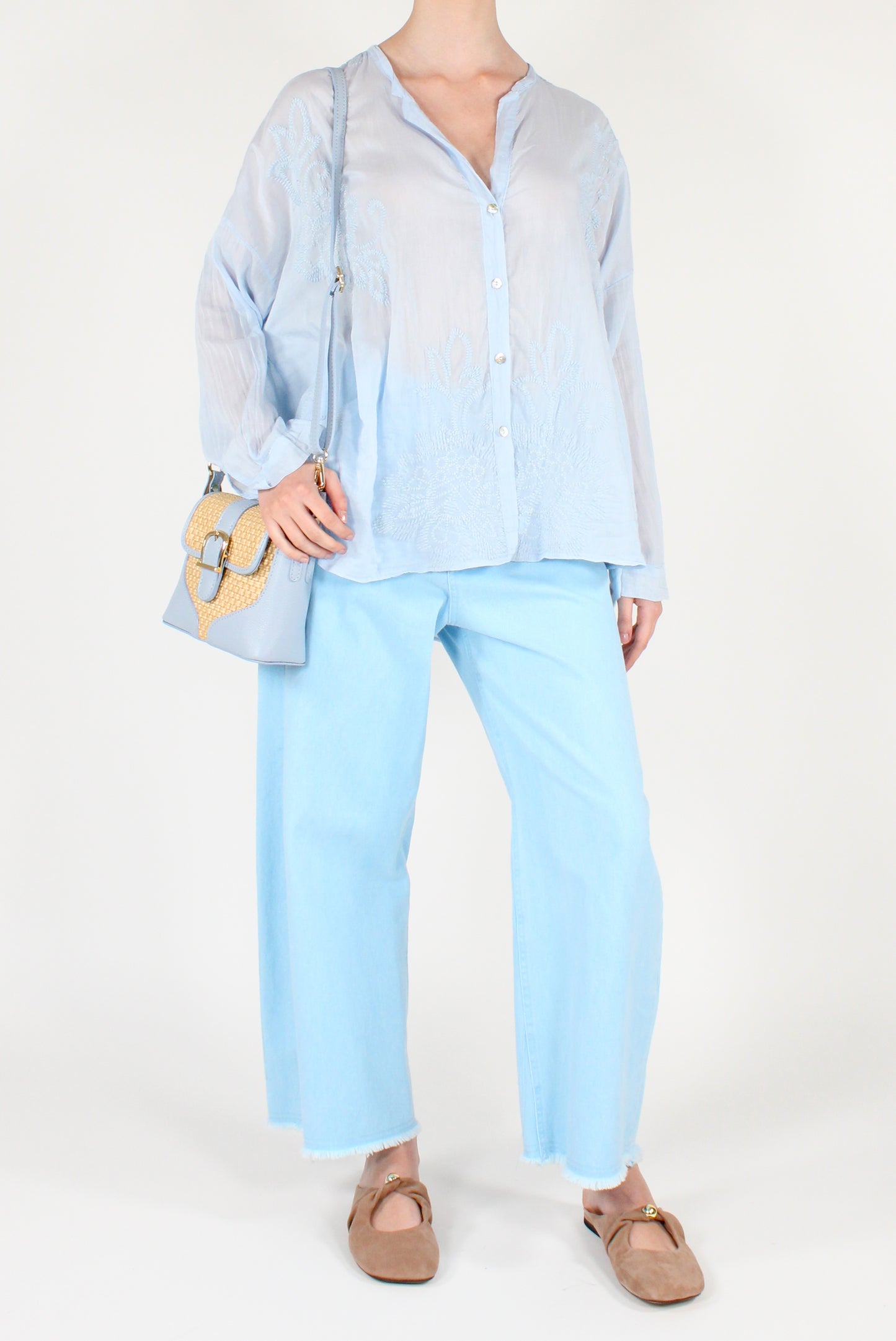 Pantaloni in Denim Orlo Sfrangiato