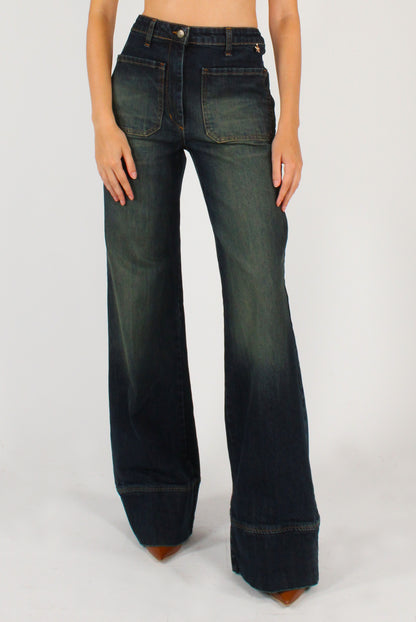 Jeans Svasati con Tasche Applicate