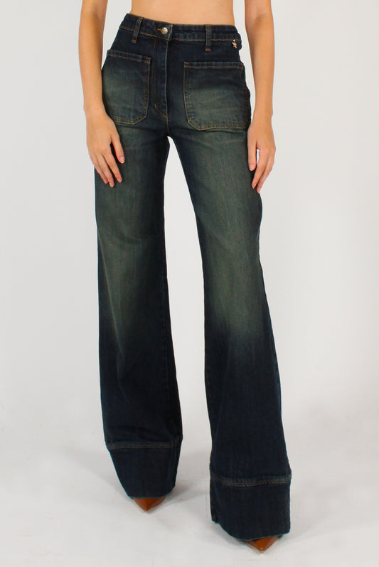 Jeans Svasati con Tasche Applicate