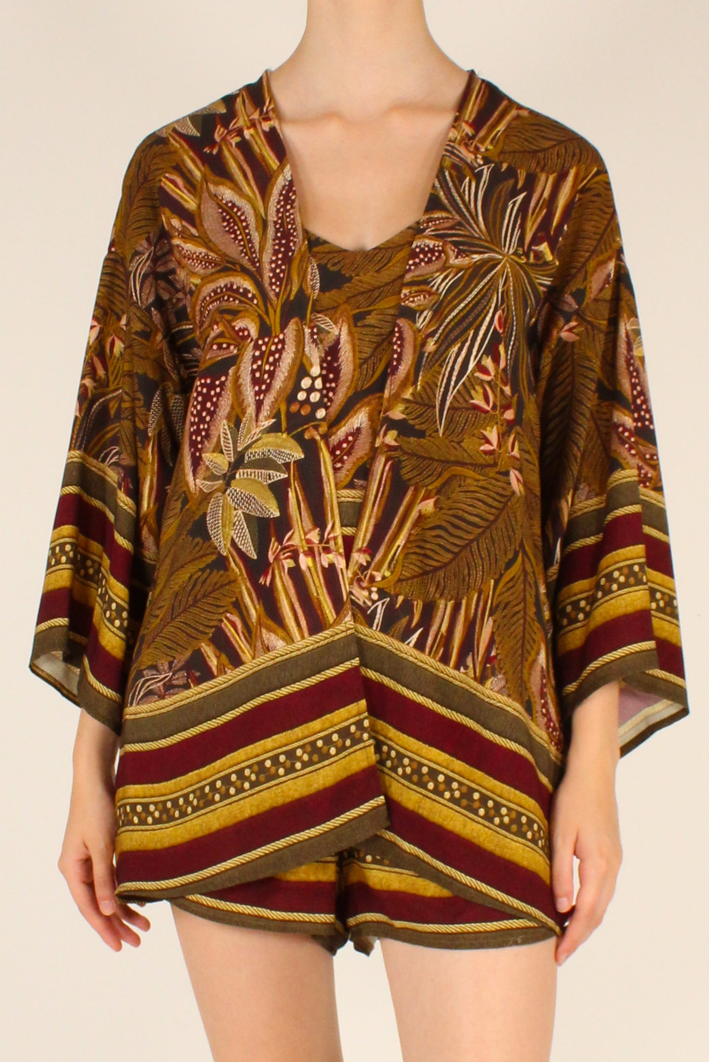 Camicia Kimono Stampa Floreale Bordeaux