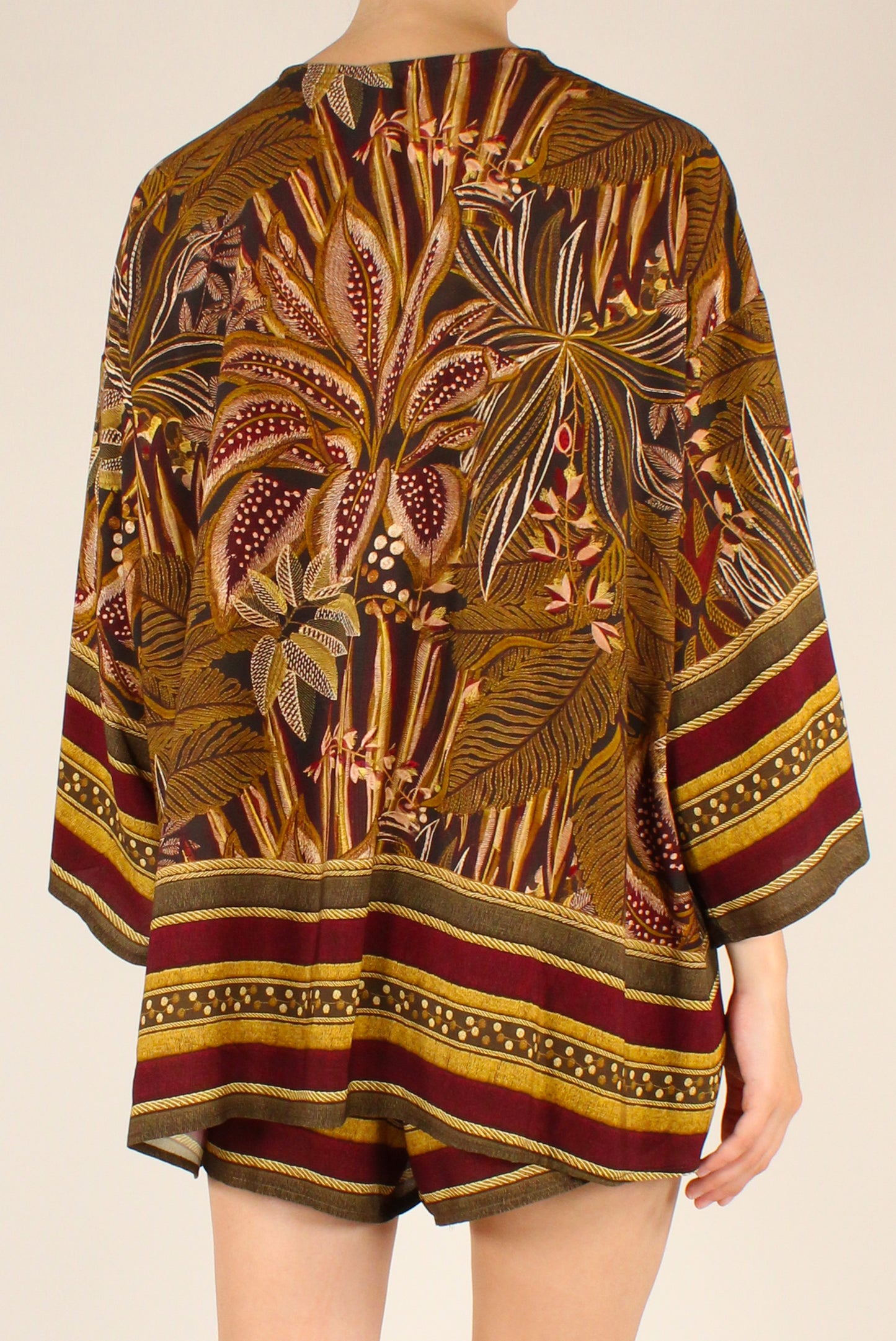 Camicia Kimono Stampa Floreale Bordeaux