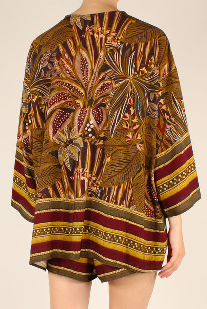 Camicia Kimono Stampa Floreale Bordeaux