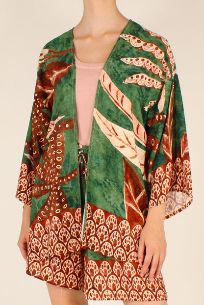 Camicia Kimono Stampa Fantasia su Sfondo Verde