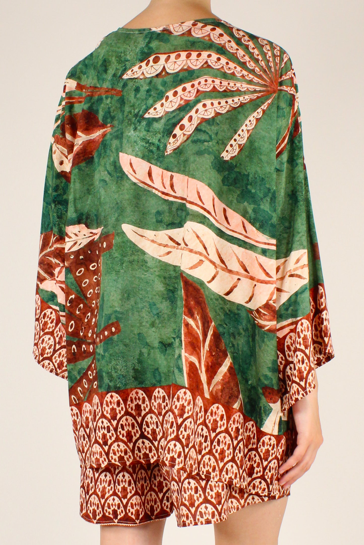 Camicia Kimono Stampa Fantasia su Sfondo Verde