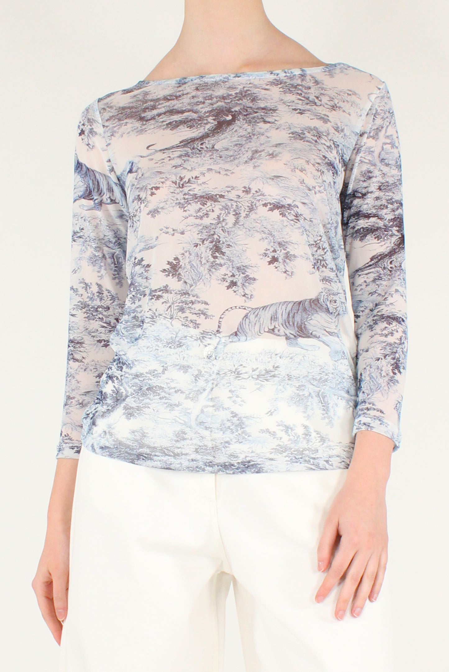 Maglia in Tulle Stampa Toile de Jouy Jungle