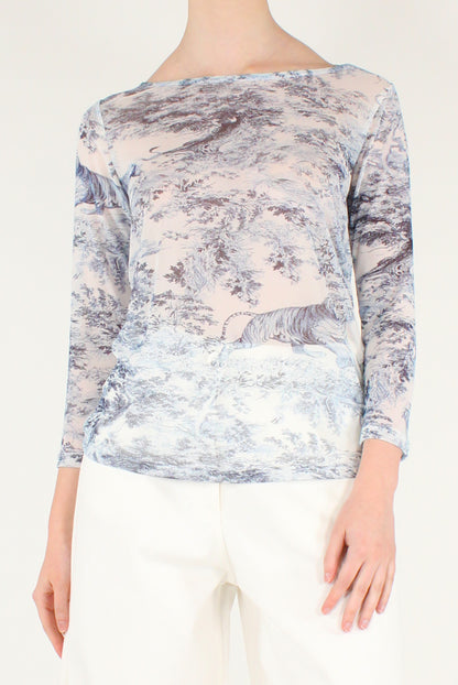 Maglia in Tulle Stampa Toile de Jouy Jungle