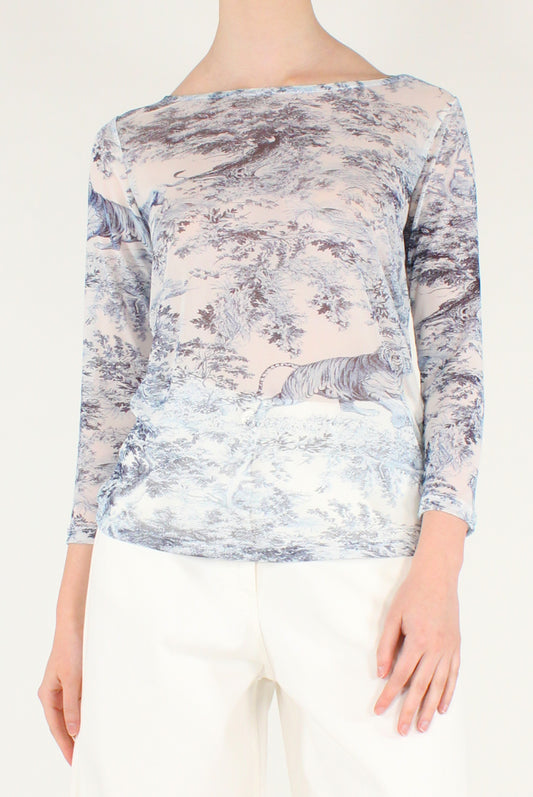 Maglia in Tulle Stampa Toile de Jouy Jungle