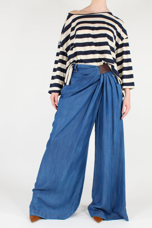 Maglia Over a Righe Ampie a Maniche Lunghe