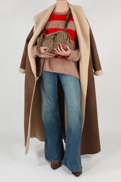 Maglione Over a Righe Beige e Rosso