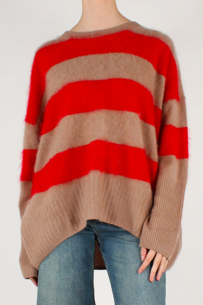 Maglione Over a Righe Beige e Rosso
