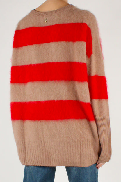 Maglione Over a Righe Beige e Rosso