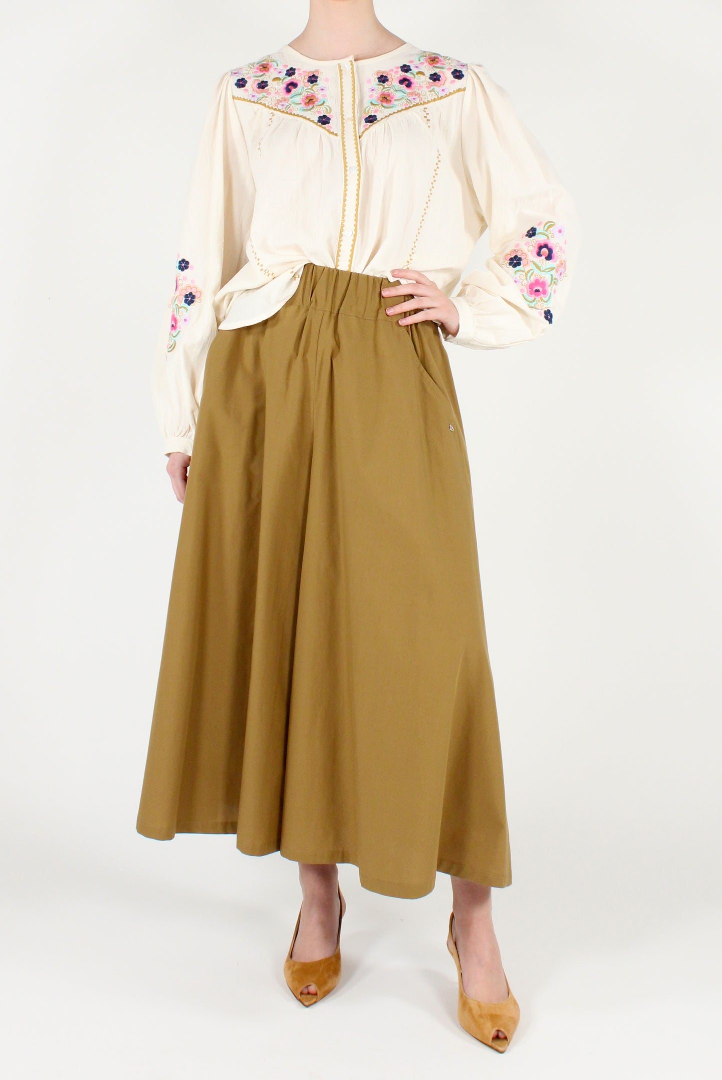 Cotton Shirt with Floral Embroidery