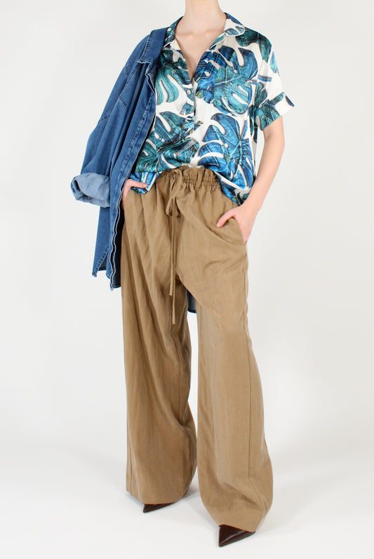 Blusa Stampa Foglie Denim