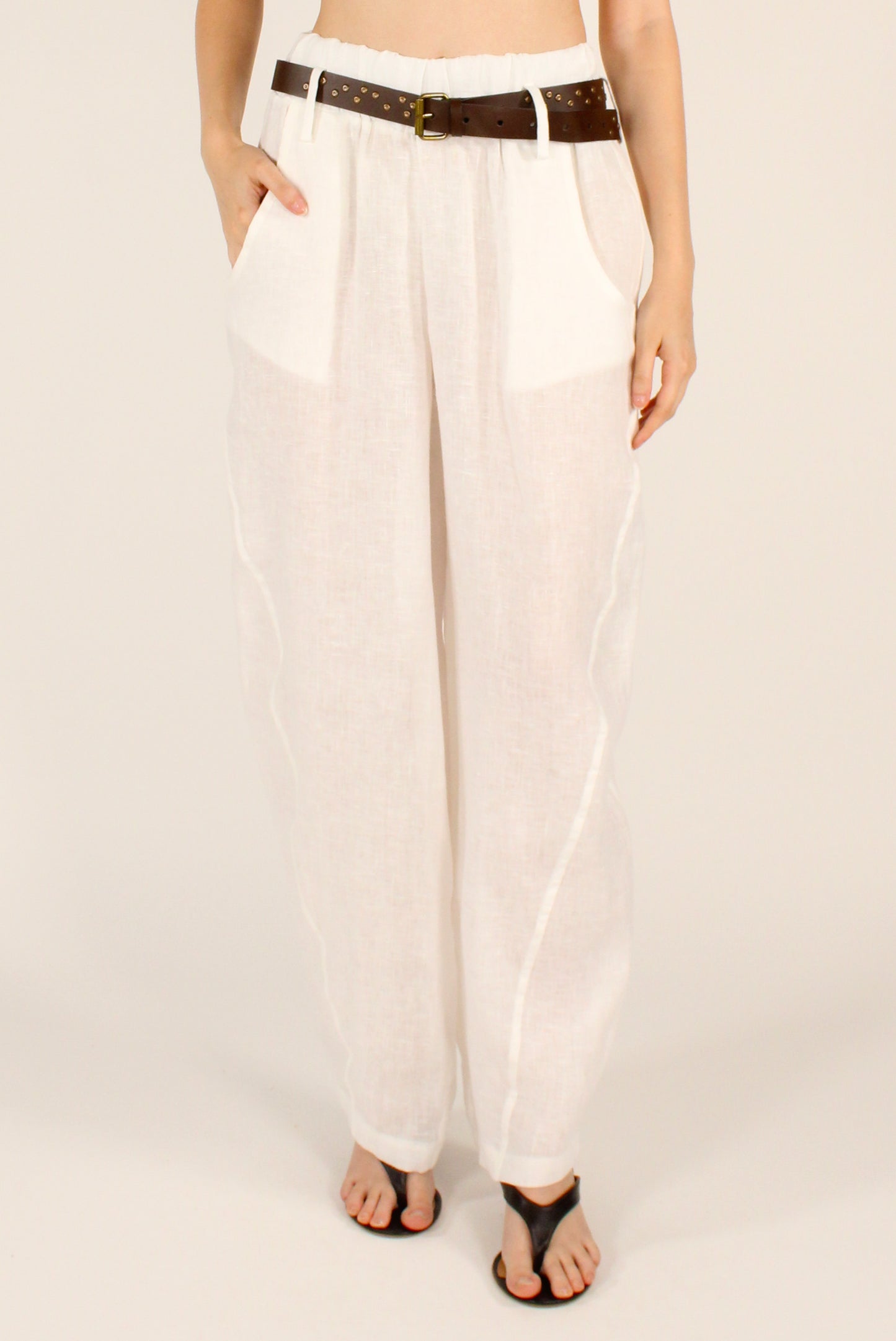 Pantaloni Balloon in Lino con Cintura