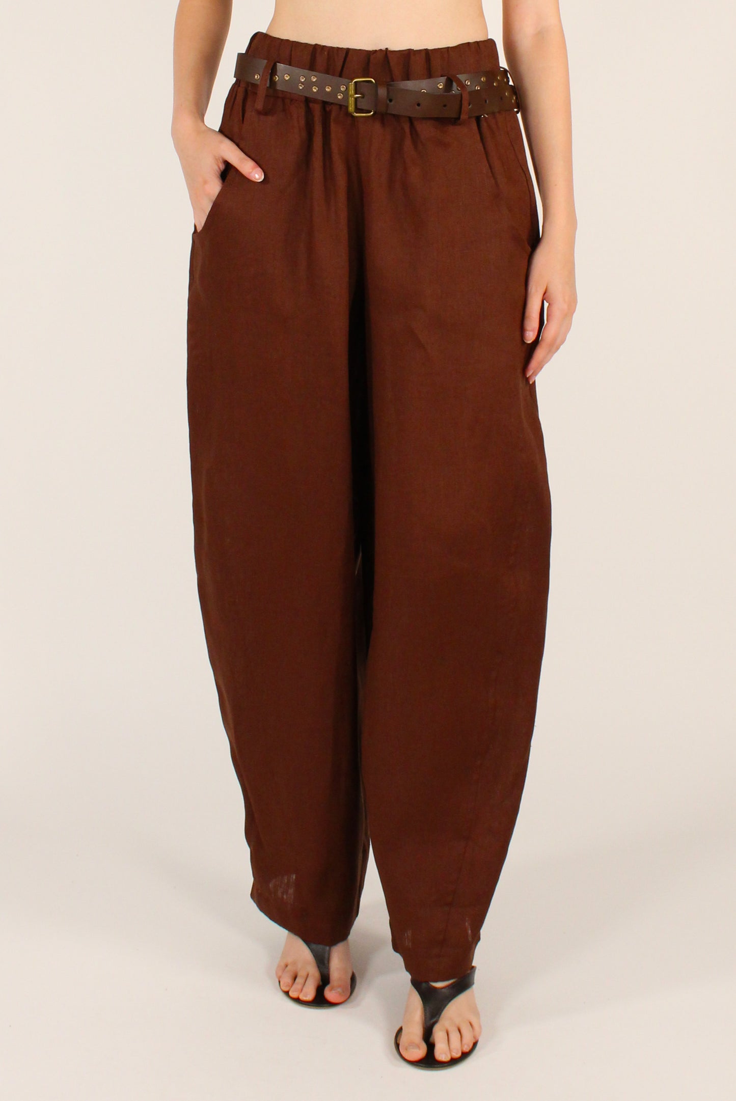 Pantaloni Balloon in Lino con Cintura