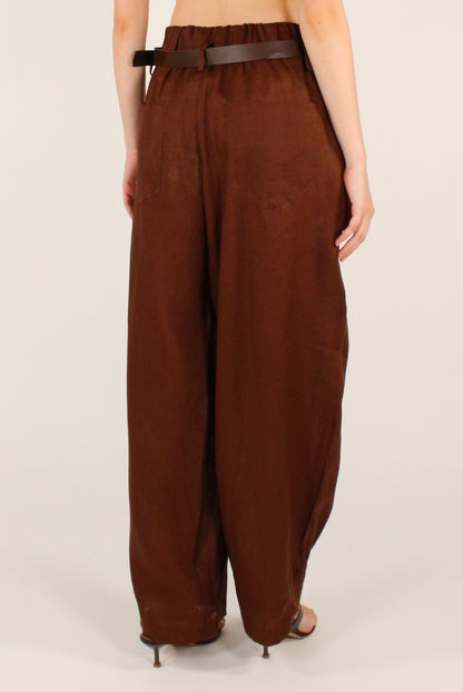 Pantaloni Balloon in Lino con Cintura
