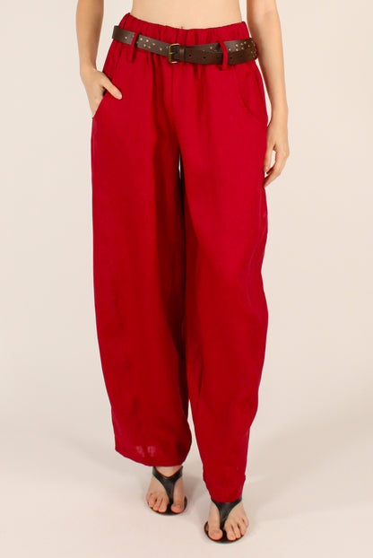 Pantaloni Balloon in Lino con Cintura