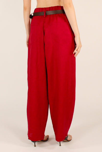 Pantaloni Balloon in Lino con Cintura