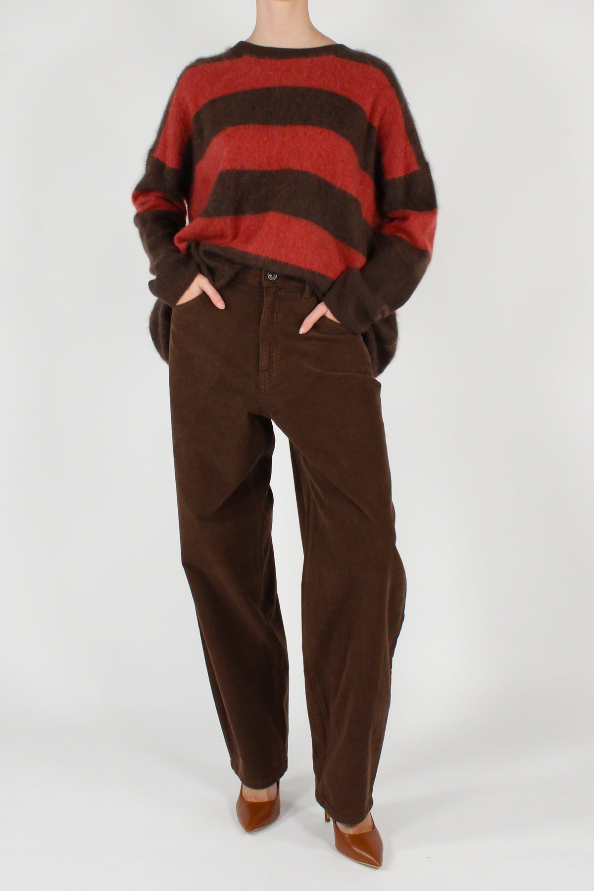 Maglione Over a Righe Marrone e Arancio