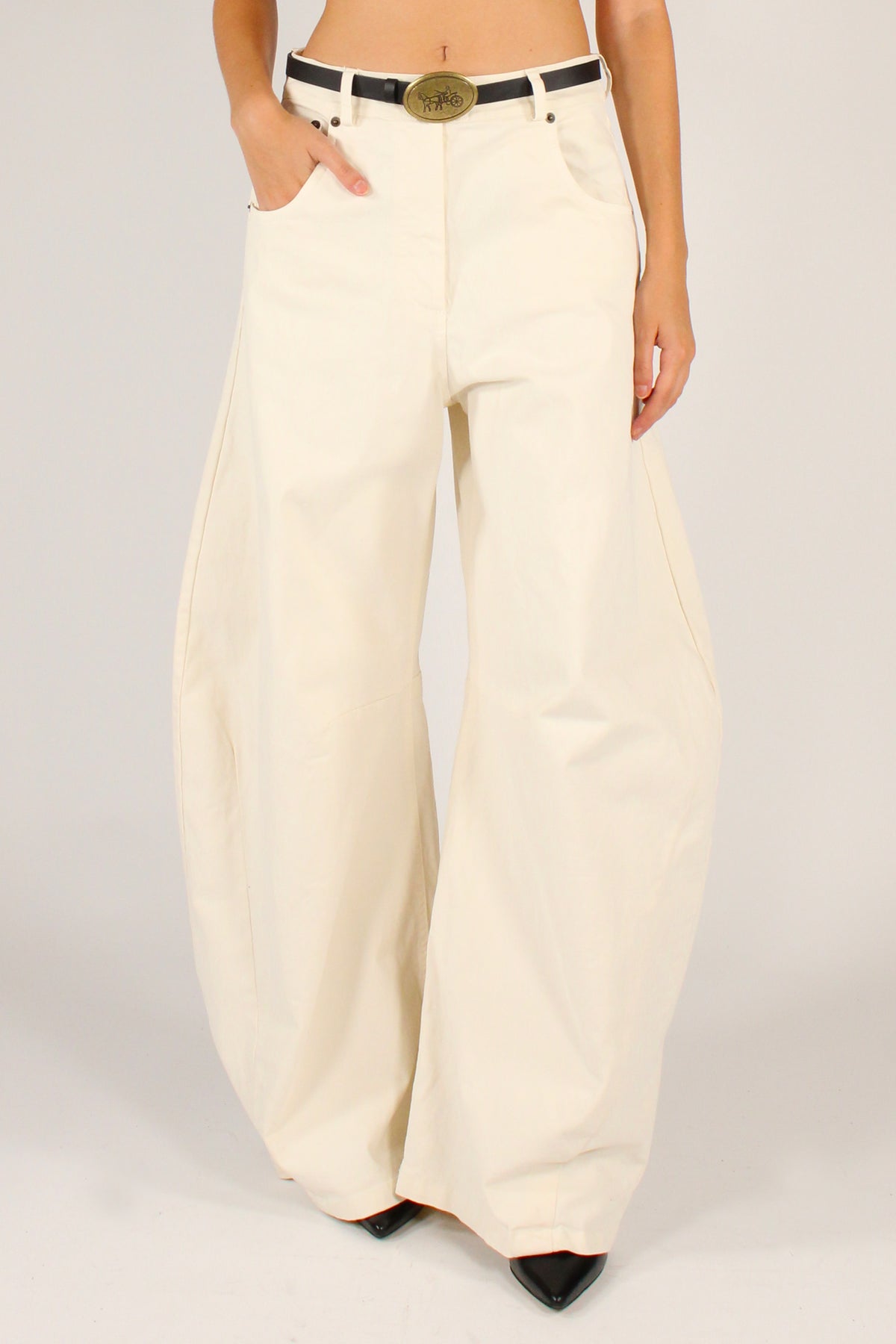 Pantaloni Barrel con Cintura