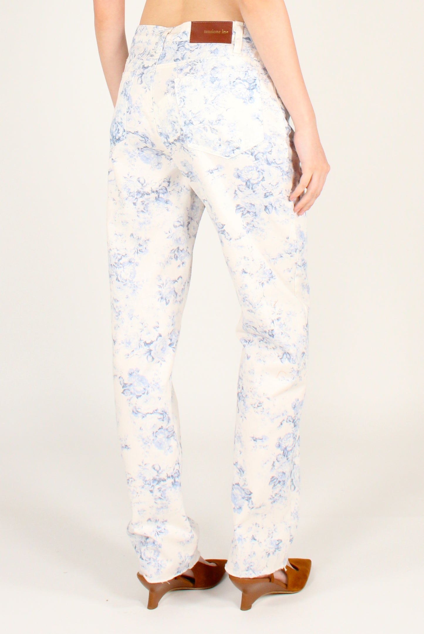 Pantaloni a Sigaretta Denim Stampa Floreale