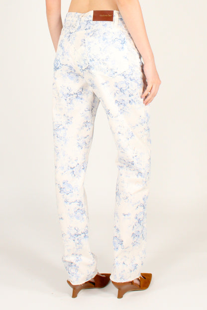 Pantaloni a Sigaretta Denim Stampa Floreale