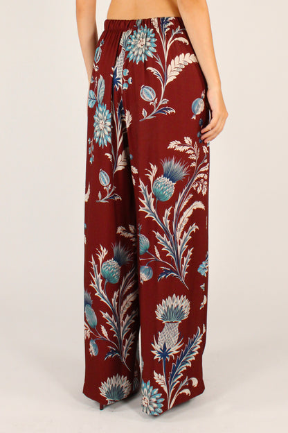 Pantaloni a Palazzo Stampa Floreale Bordeaux