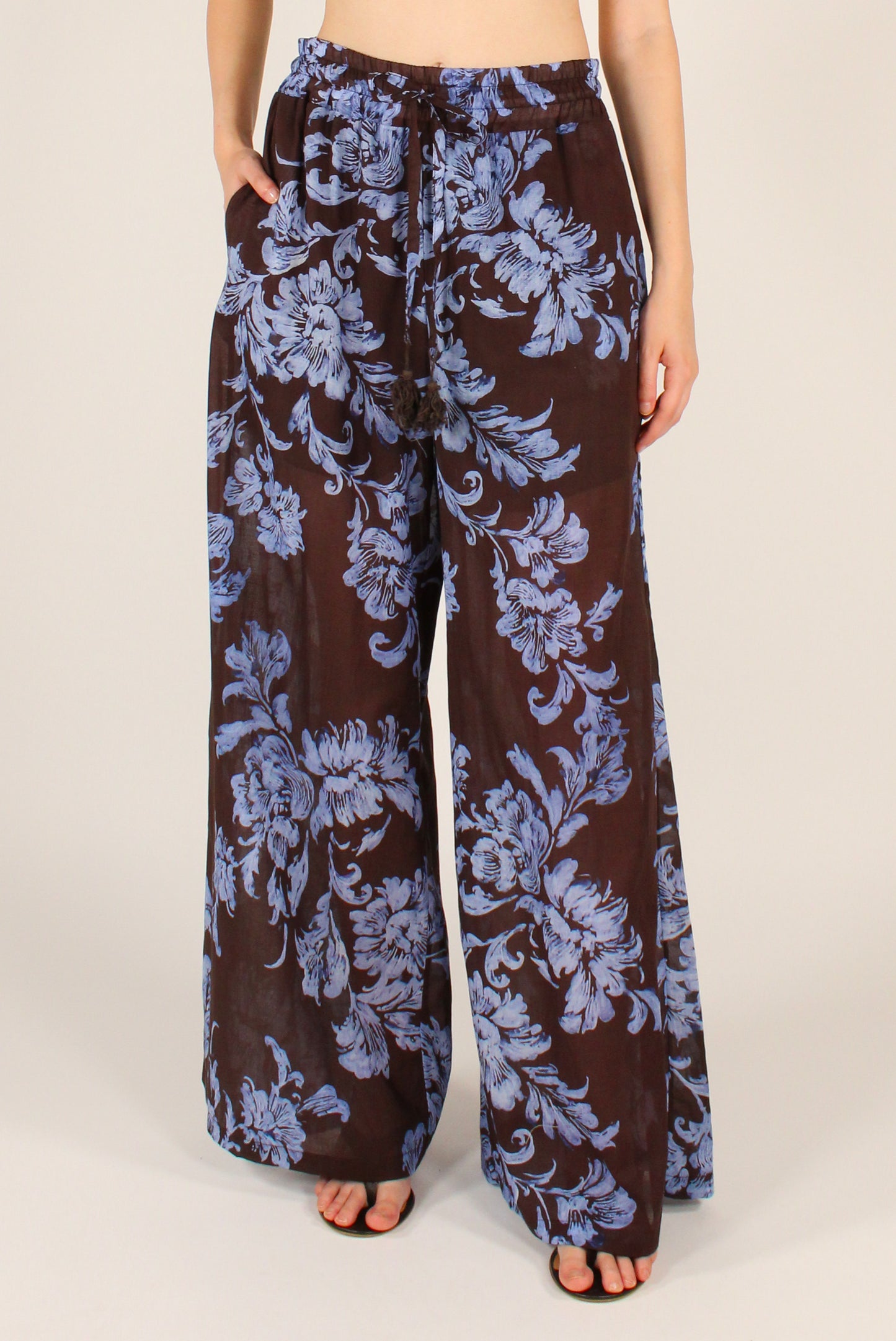 Pantaloni Stampa Floreale Celeste