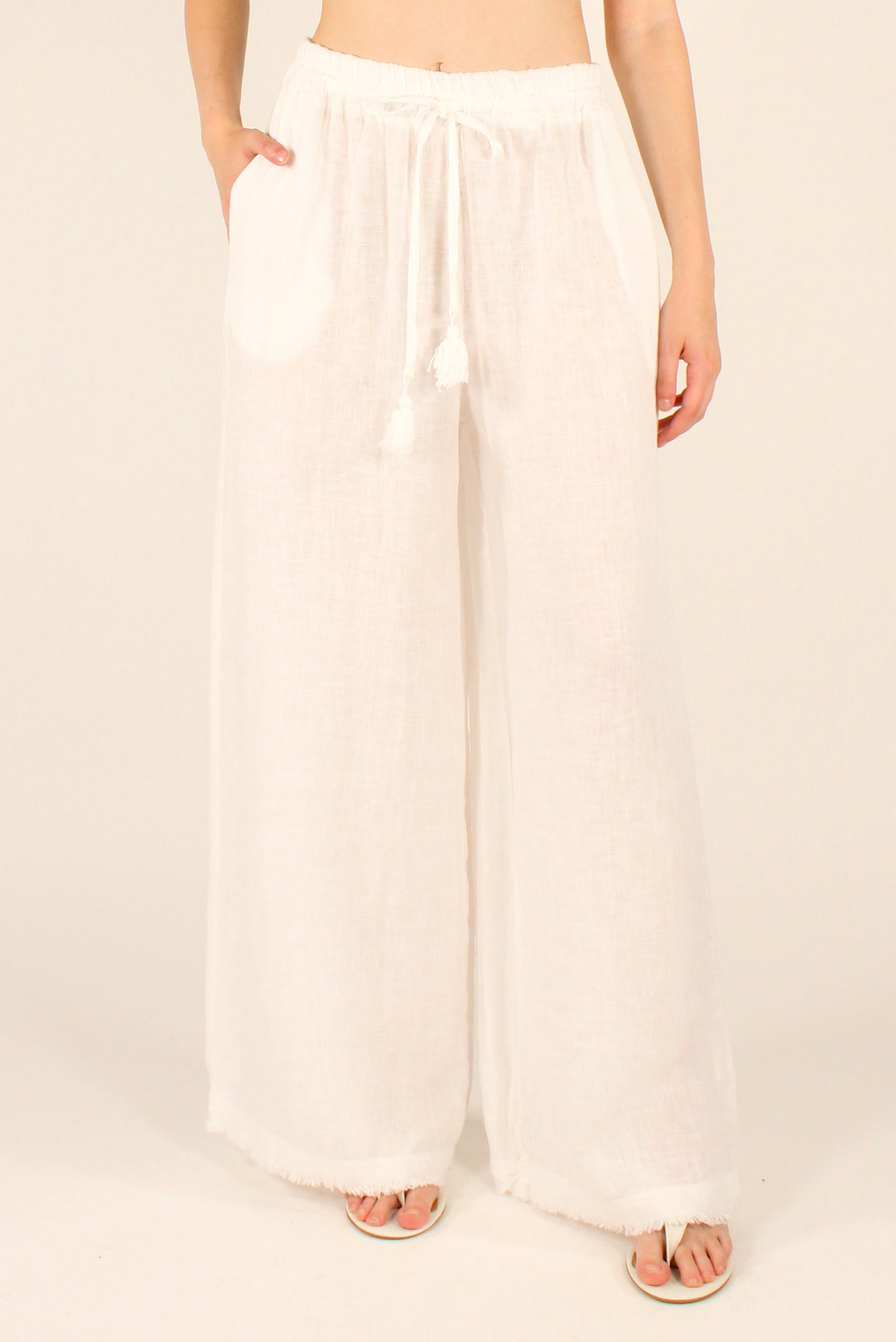 Pantaloni a Palazzo in Lino con Elastico