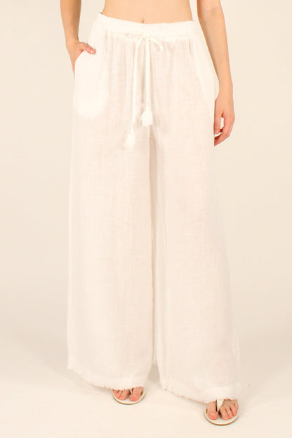 Pantaloni a Palazzo in Lino con Elastico