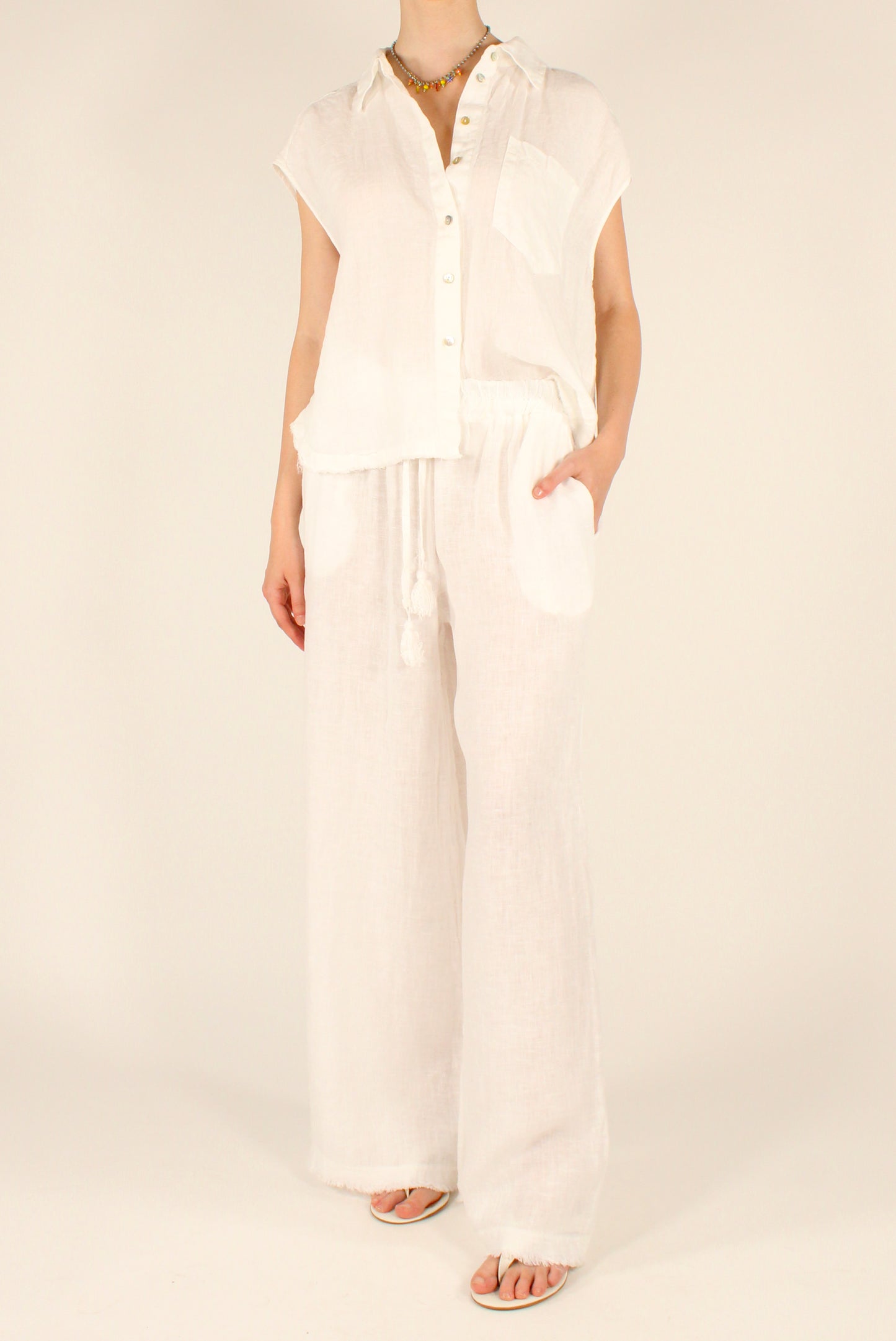 Pantaloni a Palazzo in Lino con Elastico
