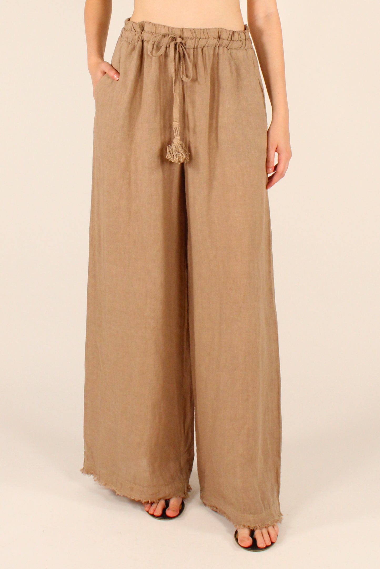Pantaloni a Palazzo in Lino con Elastico