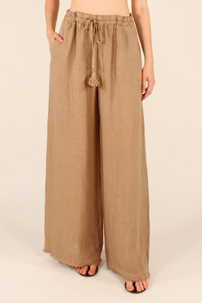 Pantaloni a Palazzo in Lino con Elastico