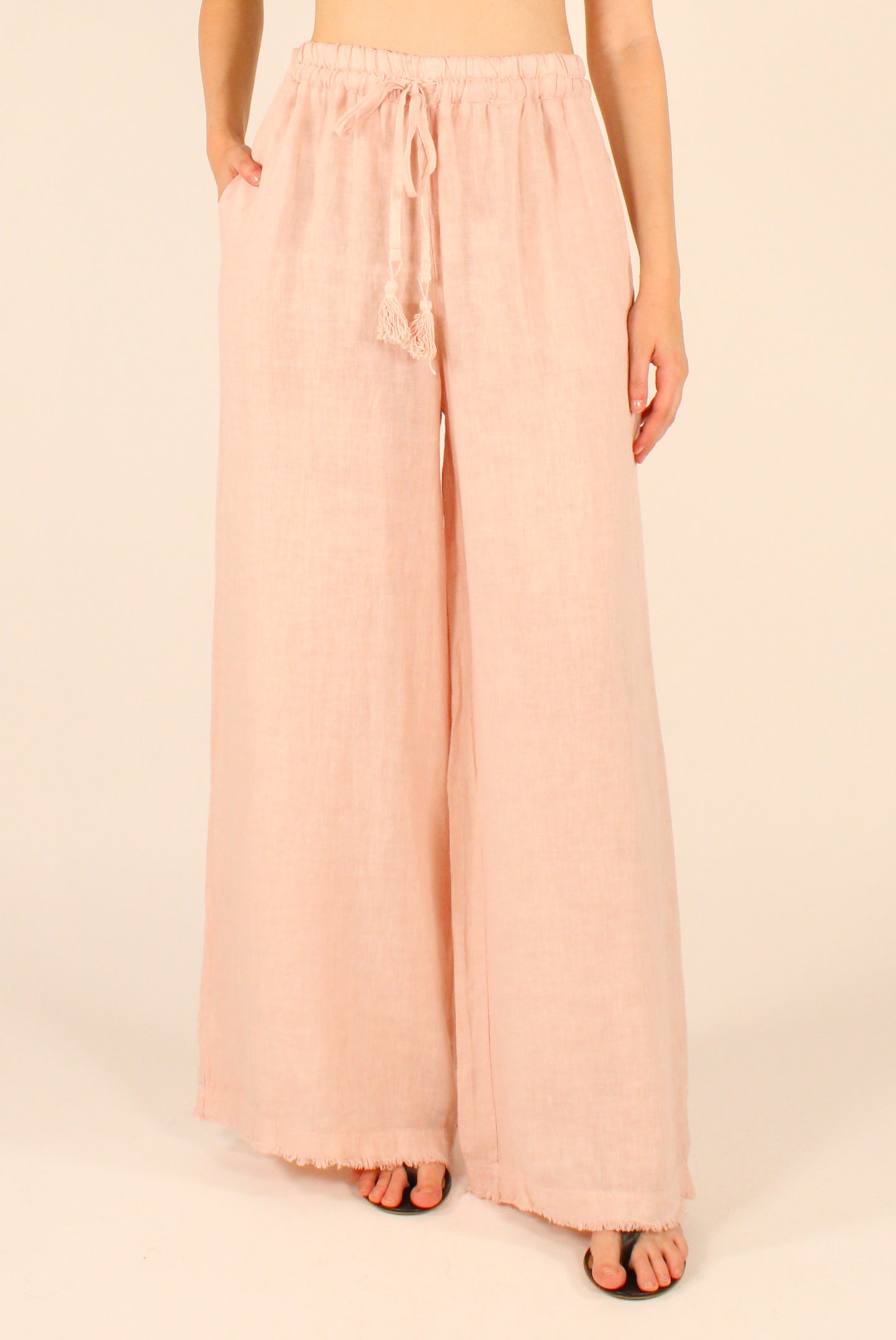 Pantaloni a Palazzo in Lino con Elastico