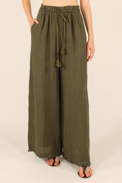 Pantaloni a Palazzo in Lino con Elastico